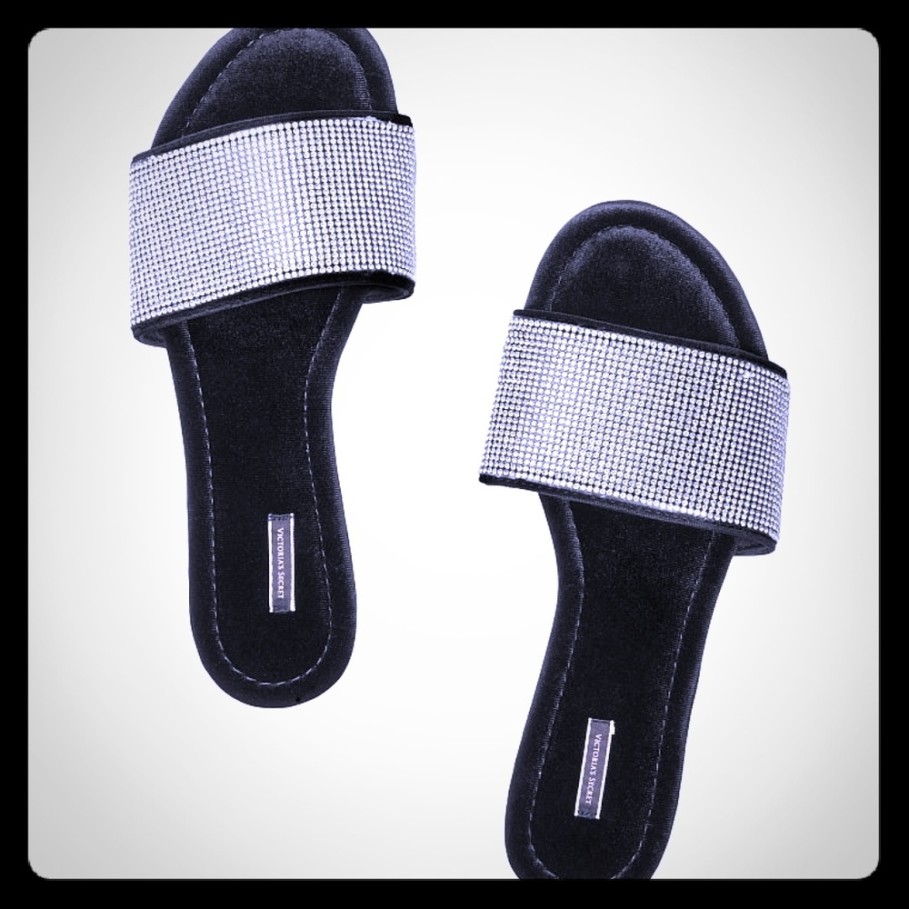 Vs Luxe Bling Rhinestone Velvet Slipper Slides